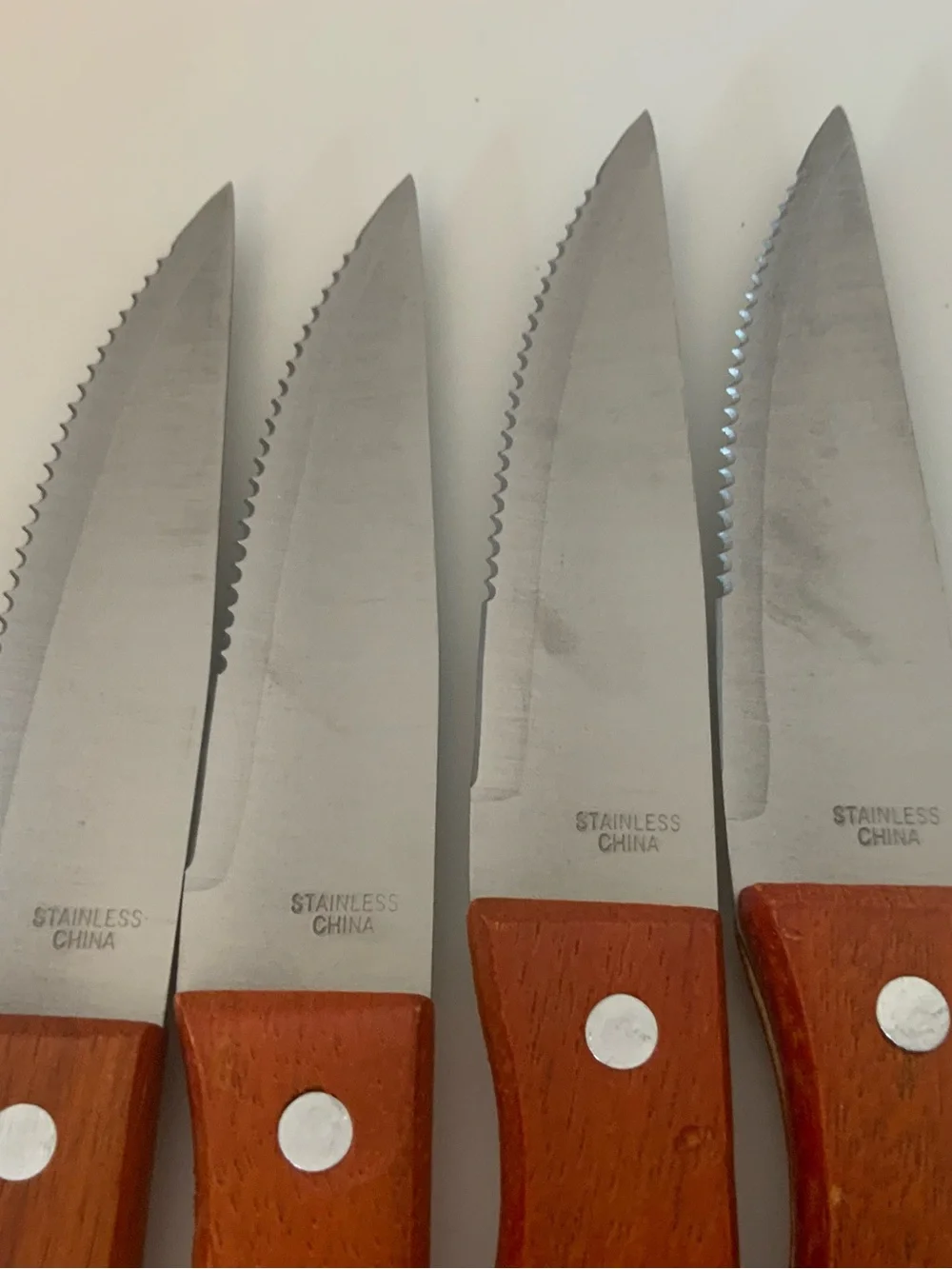 Wood-Handle Steak Knife Set of 4- Red-Brown